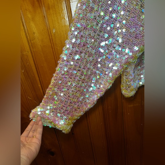 NEW ZARA ECRU WHITE SEQUIN SWEATER SIZE SMALL CHRISTMAS NEW YEARS - Picture 9 of 11